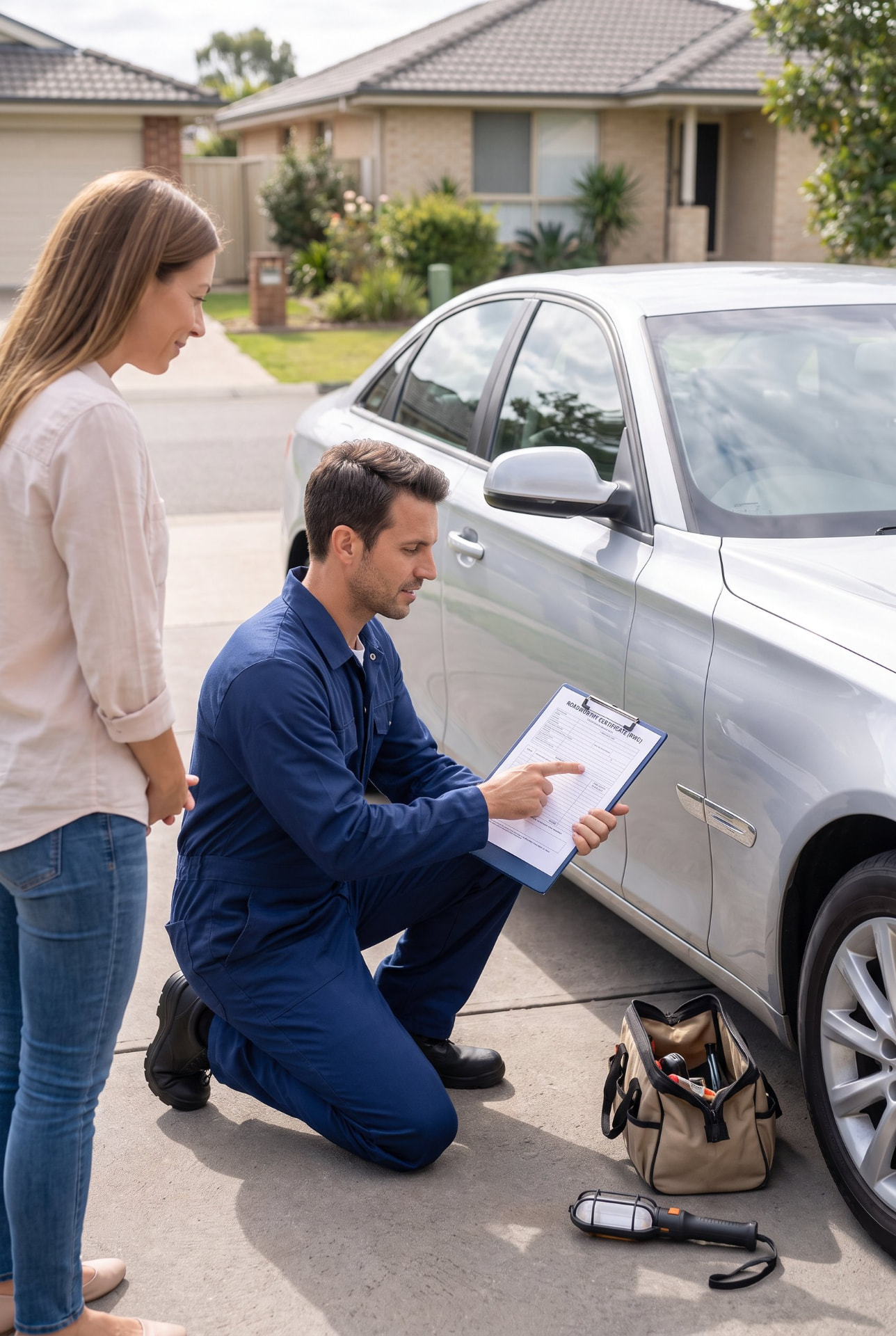 MEDAUTO mechanic holding a Queensland roadworthy safety certificate in Brisbane